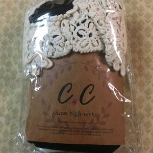 Cheveaux Knee High Lace Topped Boot Sock Black NWT